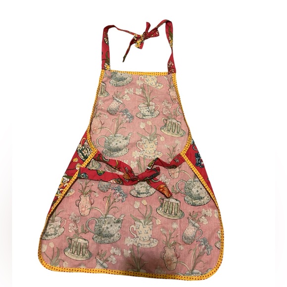 NWT Girl Krazy Little Girls Apron Dark Pink W/ Floral Teacups Teapot Print OSFM - Picture 5 of 7